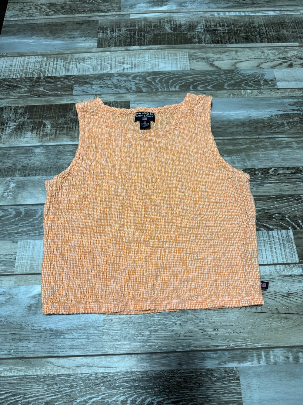 Polo by Ralph Lauren Vintage Y2K Orange Cropped Smocked Ruched Summer Tank Top